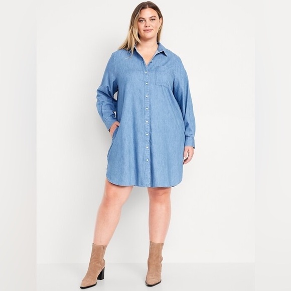 NWT! Long Sleeve Blue Denim Mini Shirt Dress - Size Small - Picture 6 of 6
